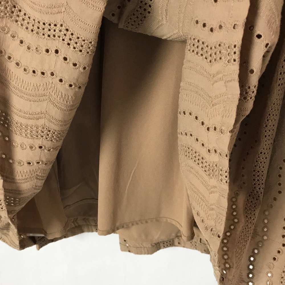 Embroidered Eyelet Front Button Mini Dress in Khaki - Picture 8 of 9